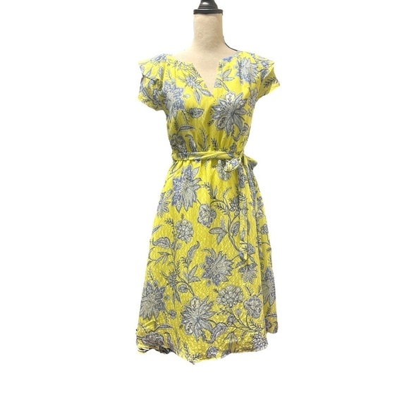 LOFT Trellis Yellow Floral Garden‎ Ruffle Midi Dress Women's XSP - Picture 2 of 13